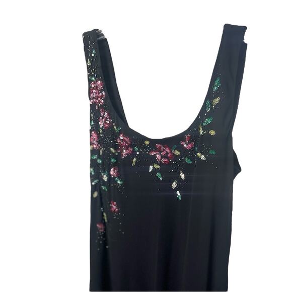 Xscape by Joanna Chen Elegant Vintage Black Maxi Dress, Beaded Floral Design, 10 - Picture 3 of 6